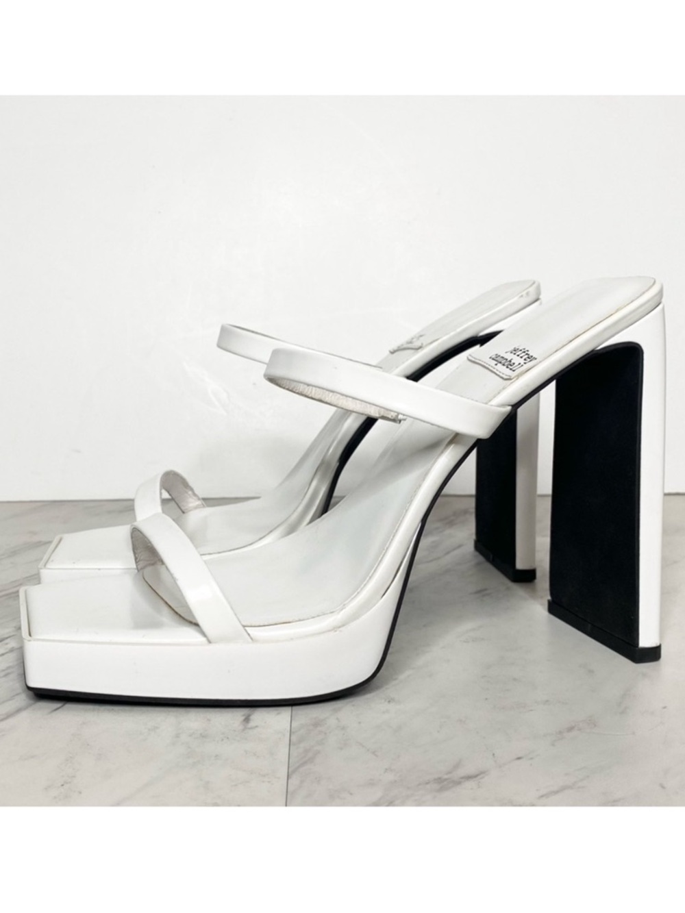 Jeffrey Campbell Hustler Square Toe White Heel Sandal 9 1/2
